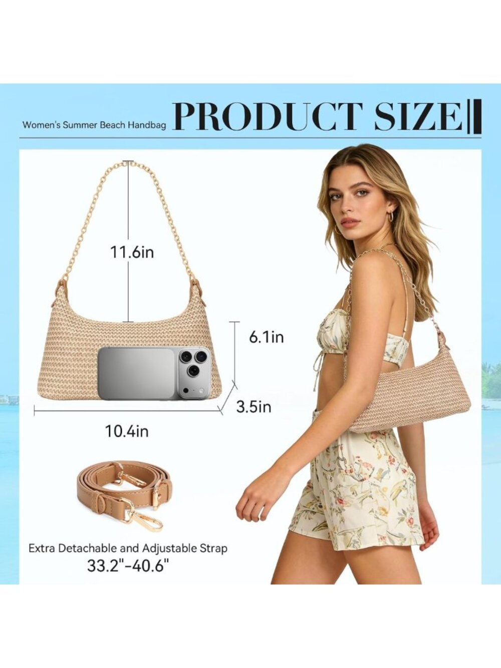 Stylish Summer Beach Bag for Women | Woven Straw Tote, Boho Crochet Handbag - Picture 6 of 8